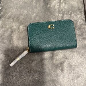 Coach Green Leather Card Holder with Gold Accent
